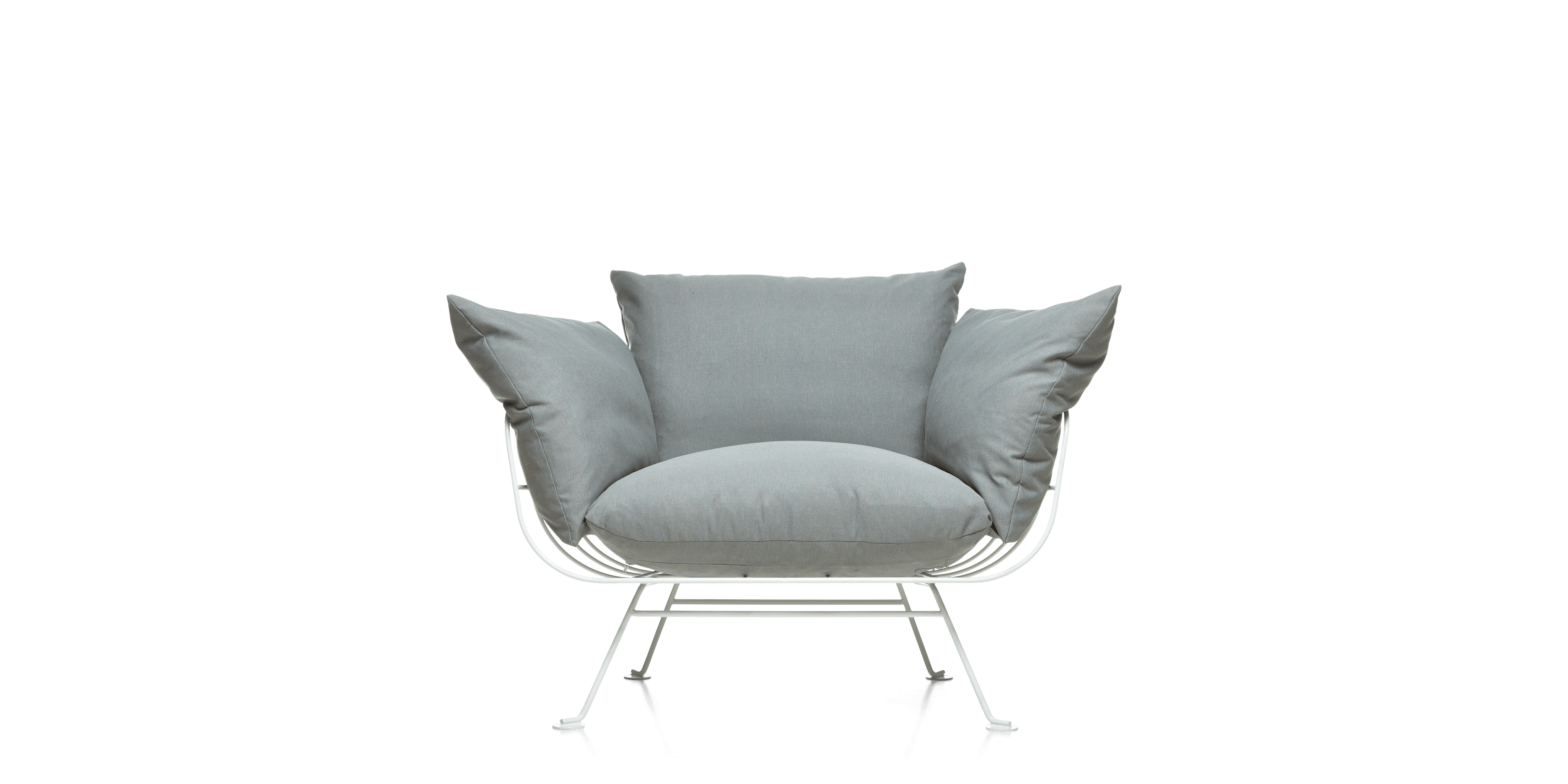 Nest Armchair grey with satin white frame front side