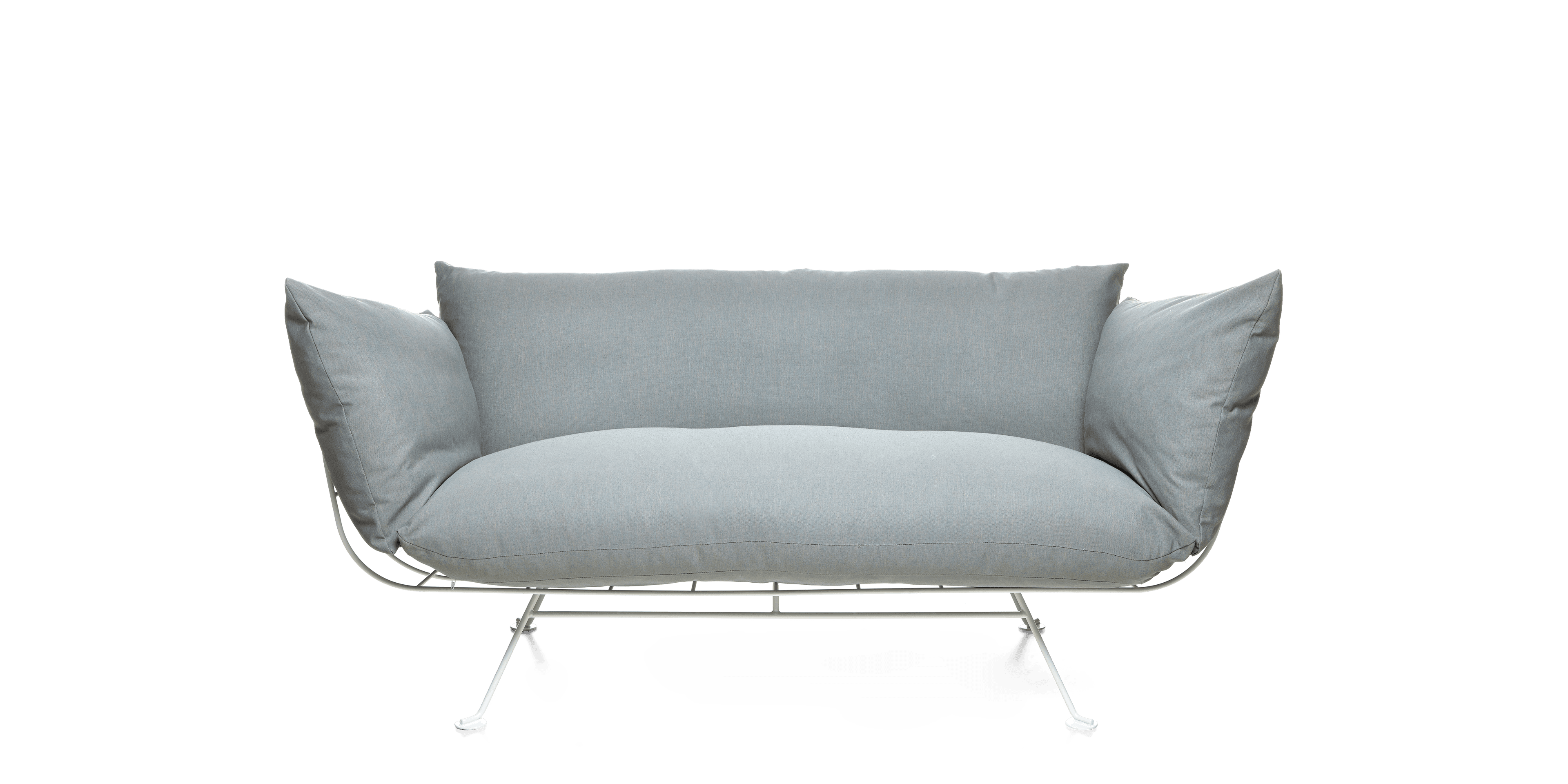 Nest Sofa grey with satin white frame front side