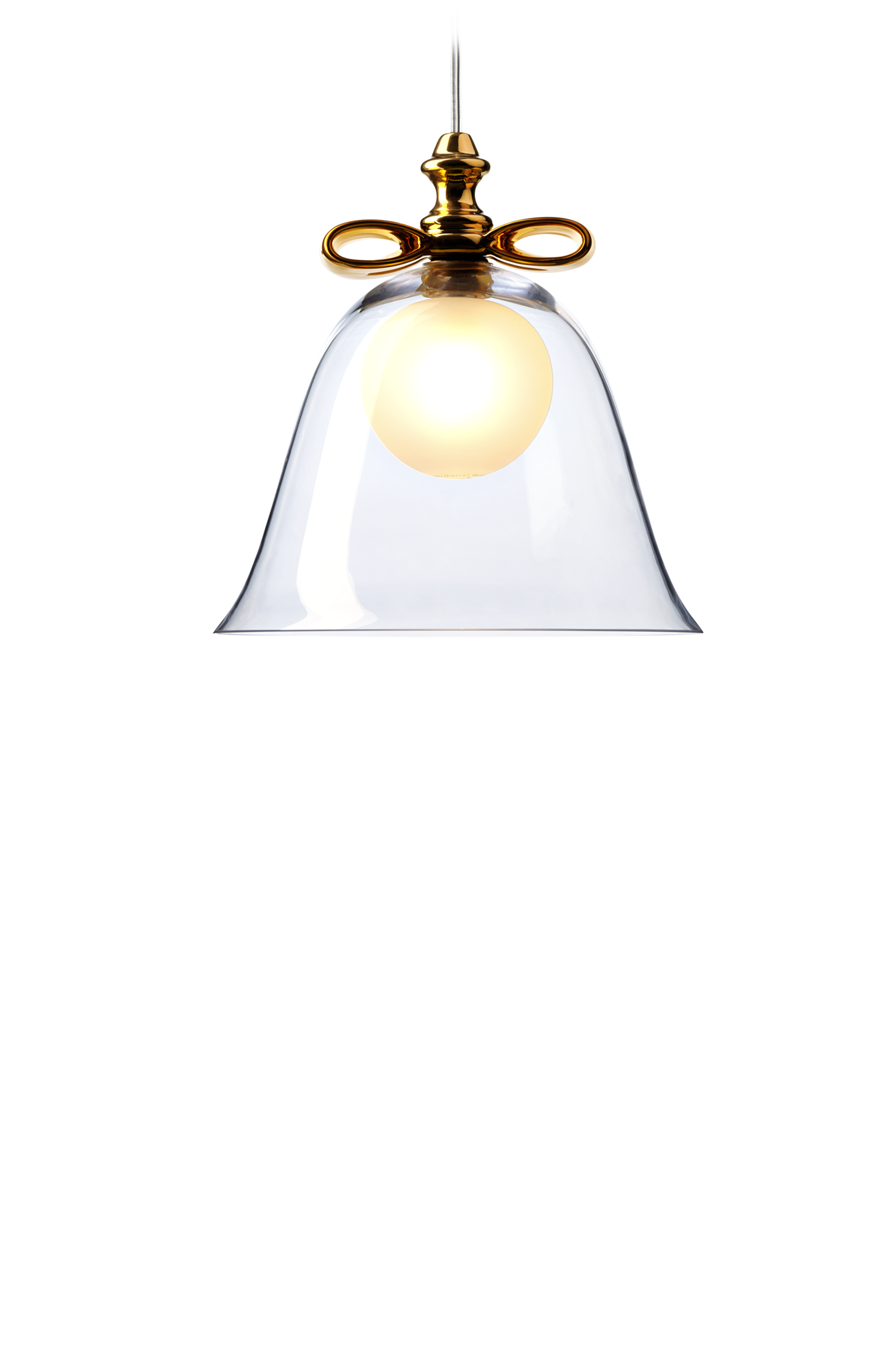Bell Lamp suspension small transparent gold front view
