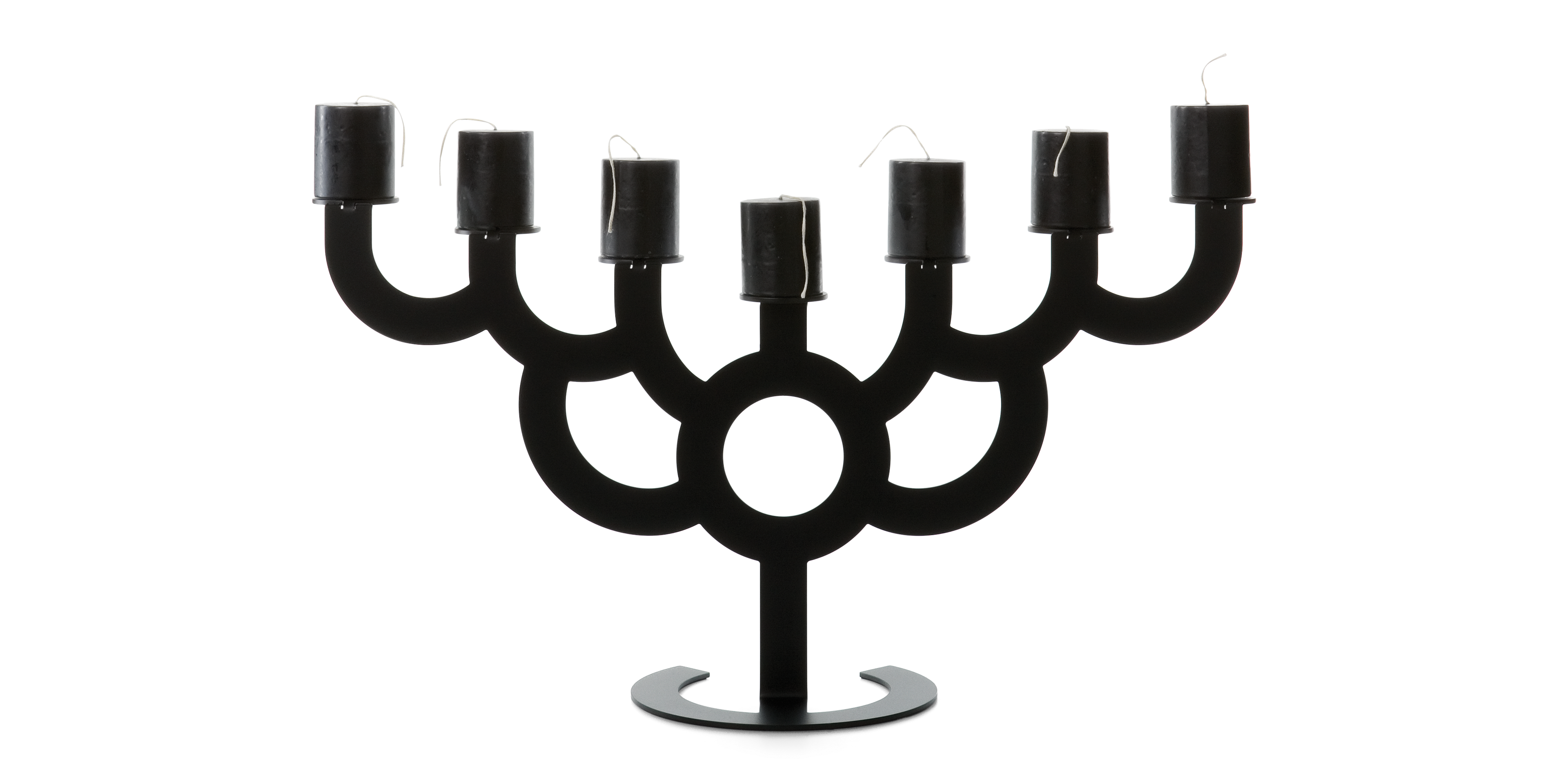 Menorah Bold candle holder black front view with candles