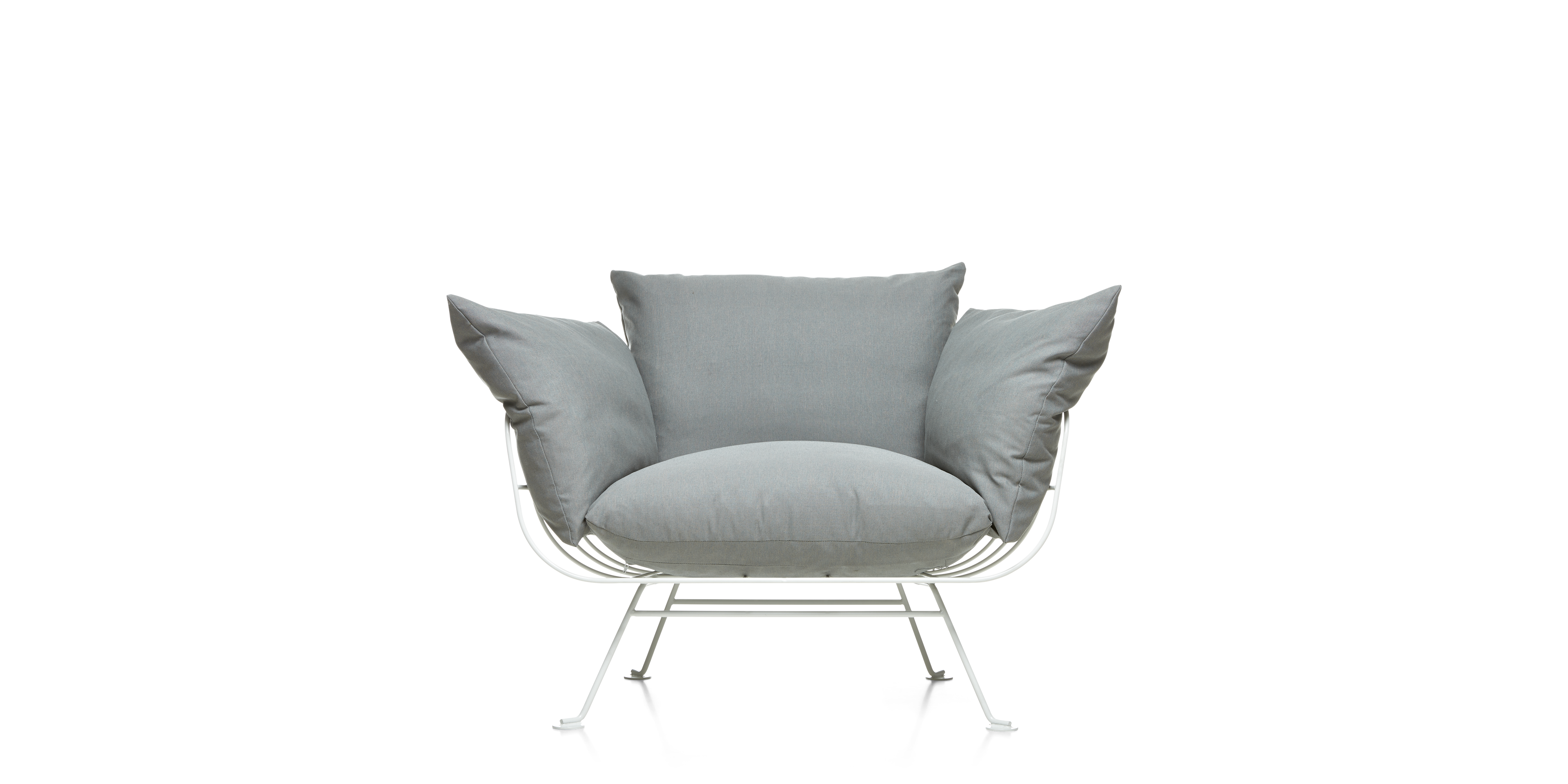 Nest Armchair grey with satin white frame front side