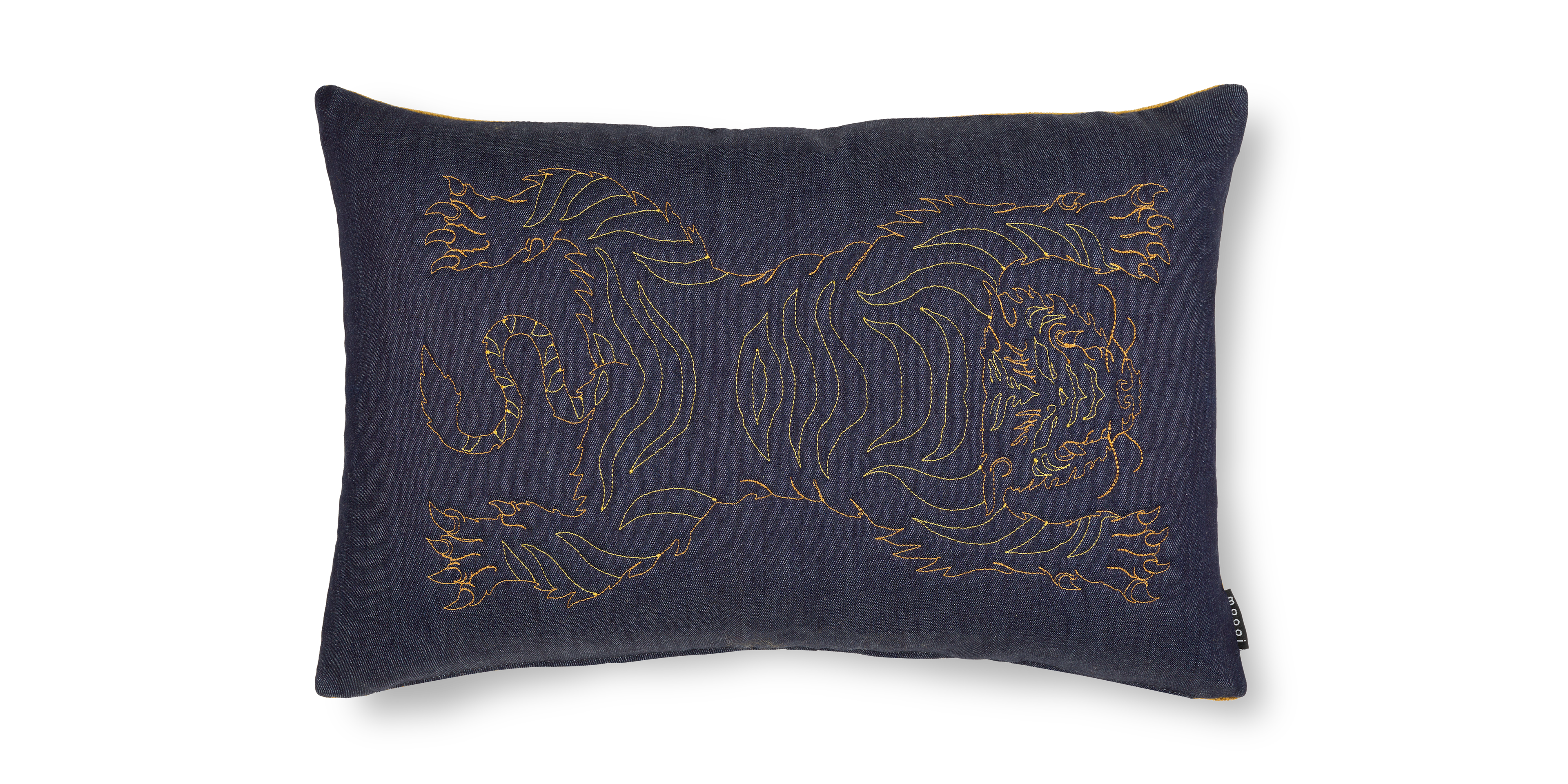 Pillow rectangular Re-Cut Denim Tibetan Tiger front