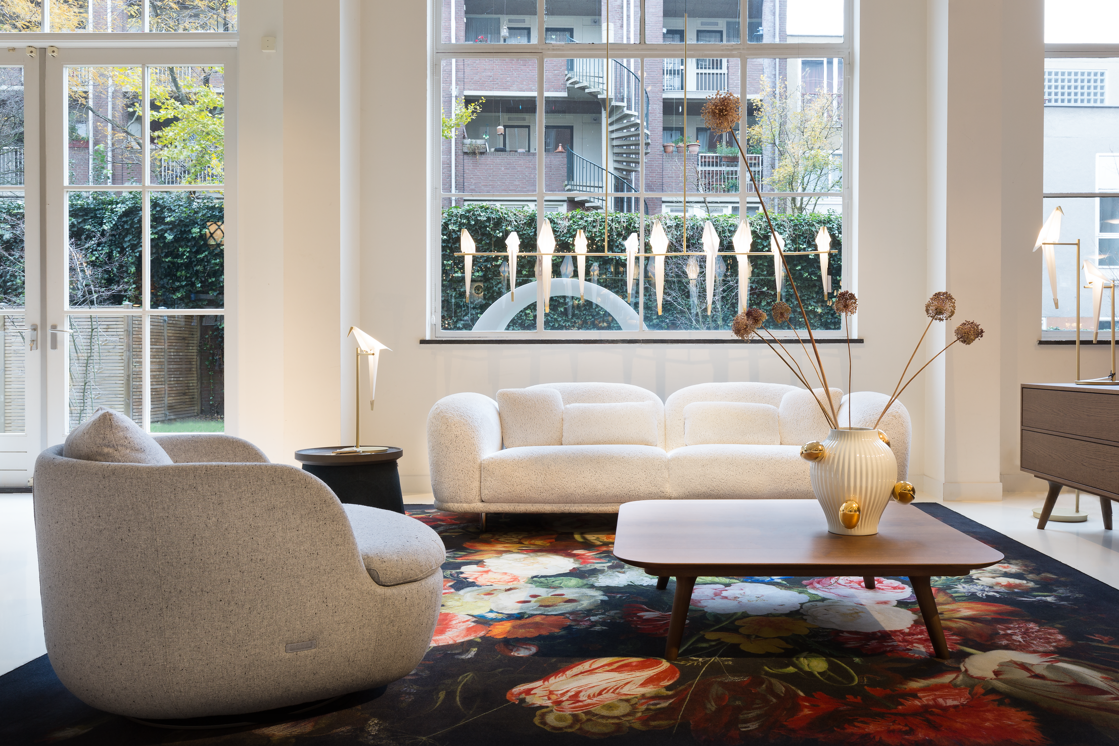 Amsterdam showroom setting with Zio Coffee Table, Bart Sofa and Perch lamps