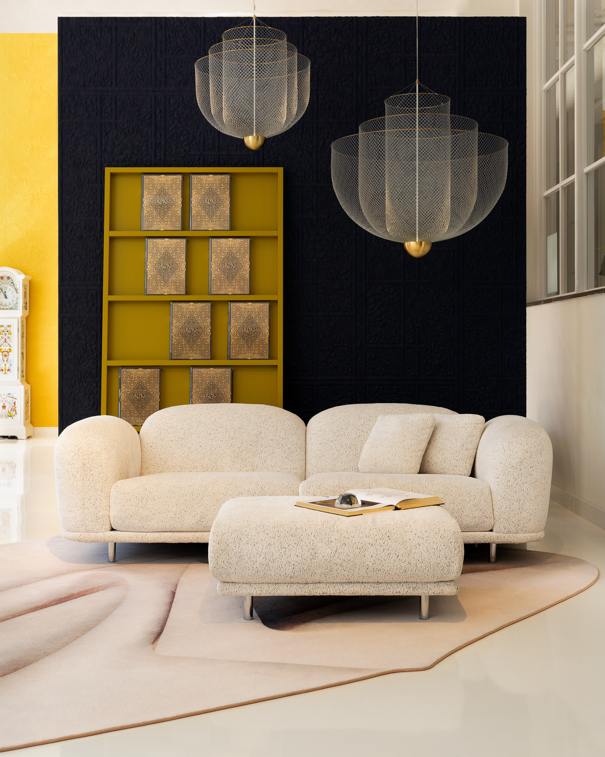 Amsterdam Brandstore interior setting with Cloud Sofa and Meshmatics Chandelier