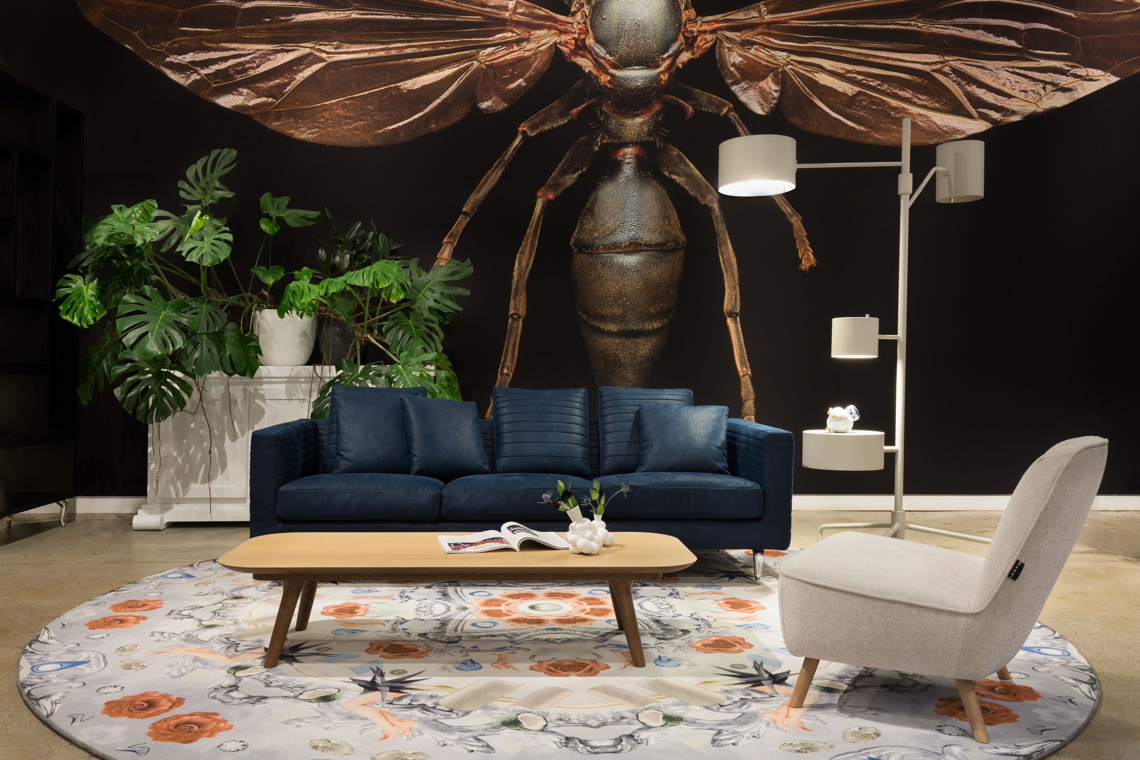 Interior of New York Showroom 2017 with Cocktail Chair, Statistocrat Floor Lamp and Moooi Carpet
