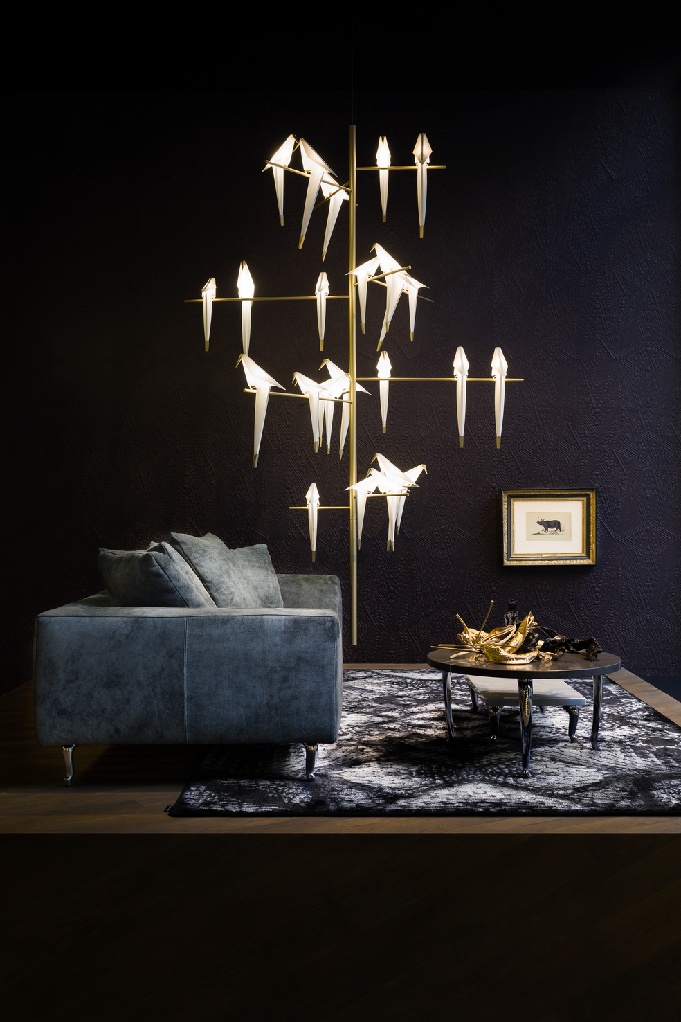 Interior of New York Showroom 2018 with Perch Light Tree suspended and Bassotti Coffee Table