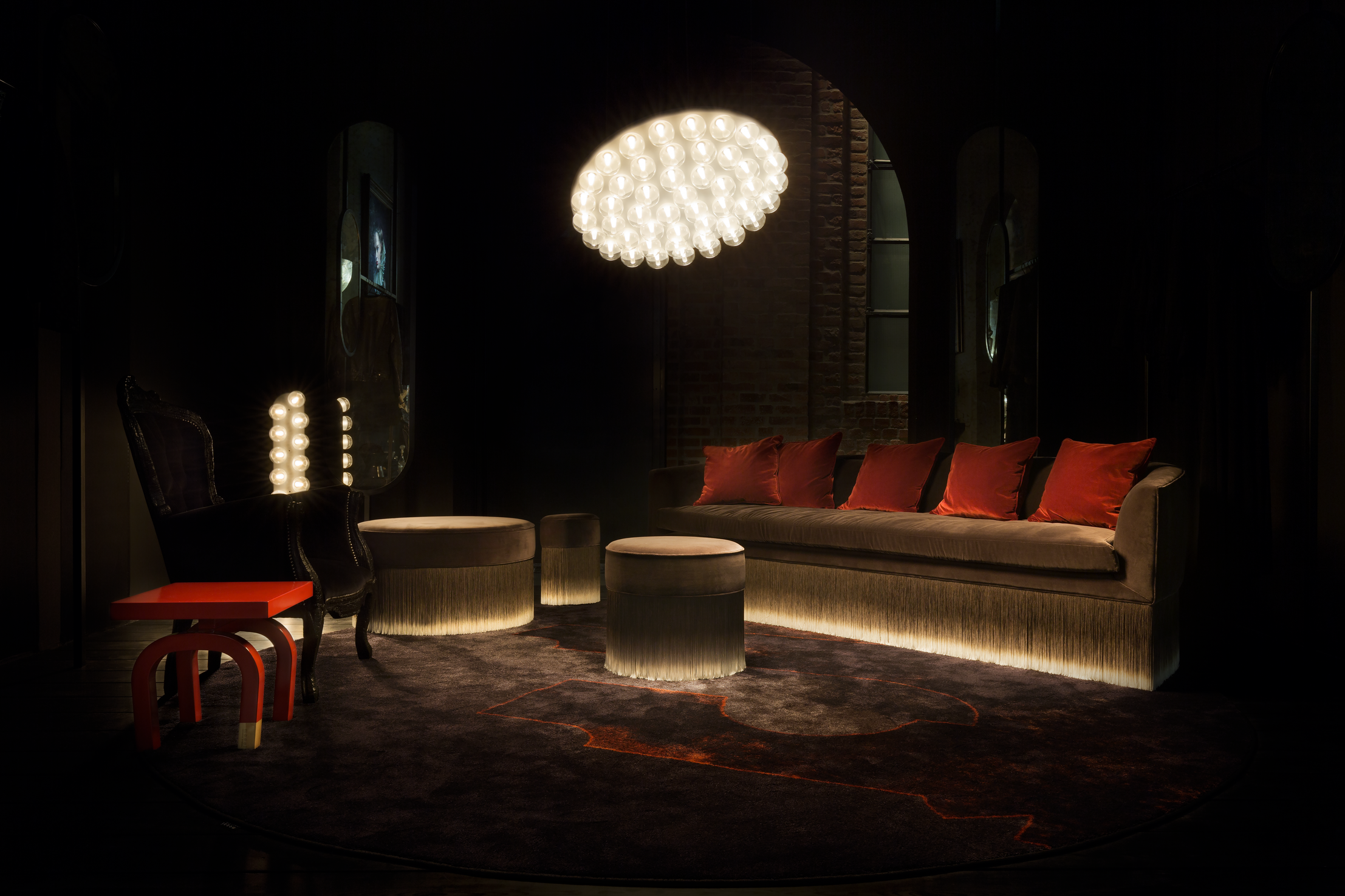 Impression of Milan 2018 with Amami Sofa, Amami Pouf and Prop Light Suspended Round