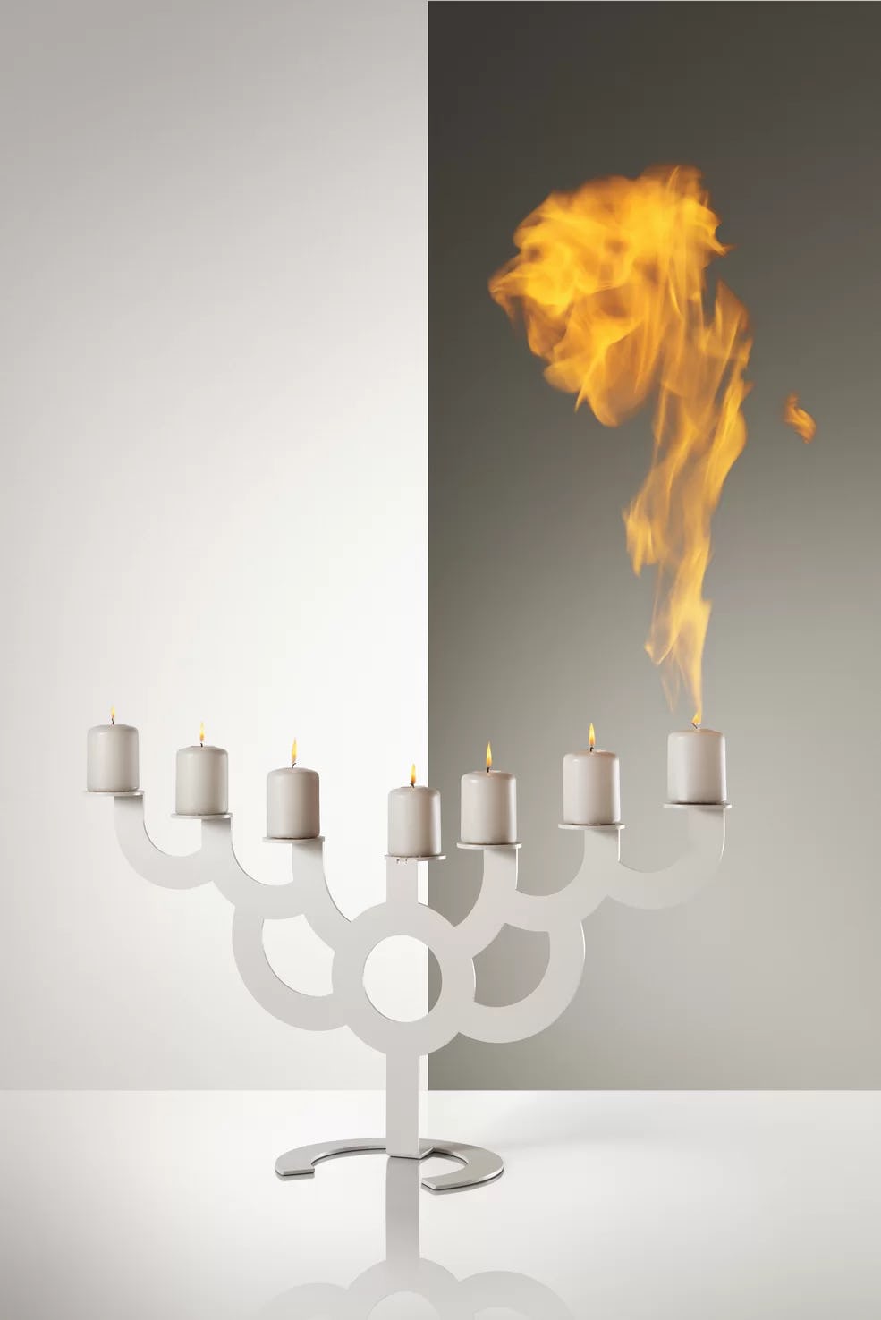 Poetic composition Menorah Bold candle holder with flame