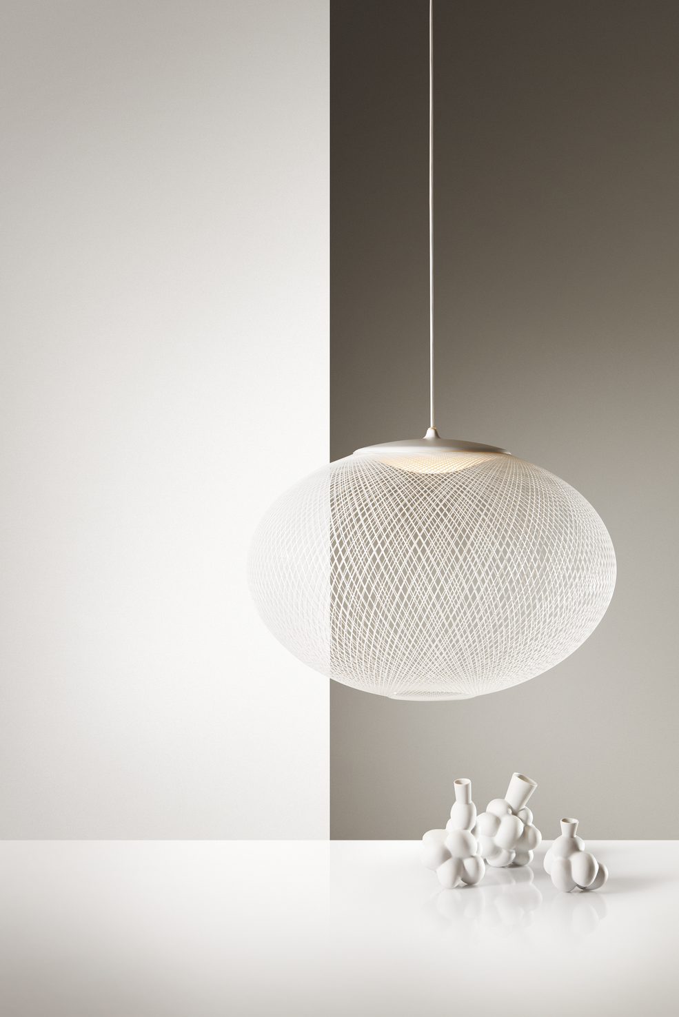 Poetic composition NR2 suspension light and Egg Vase