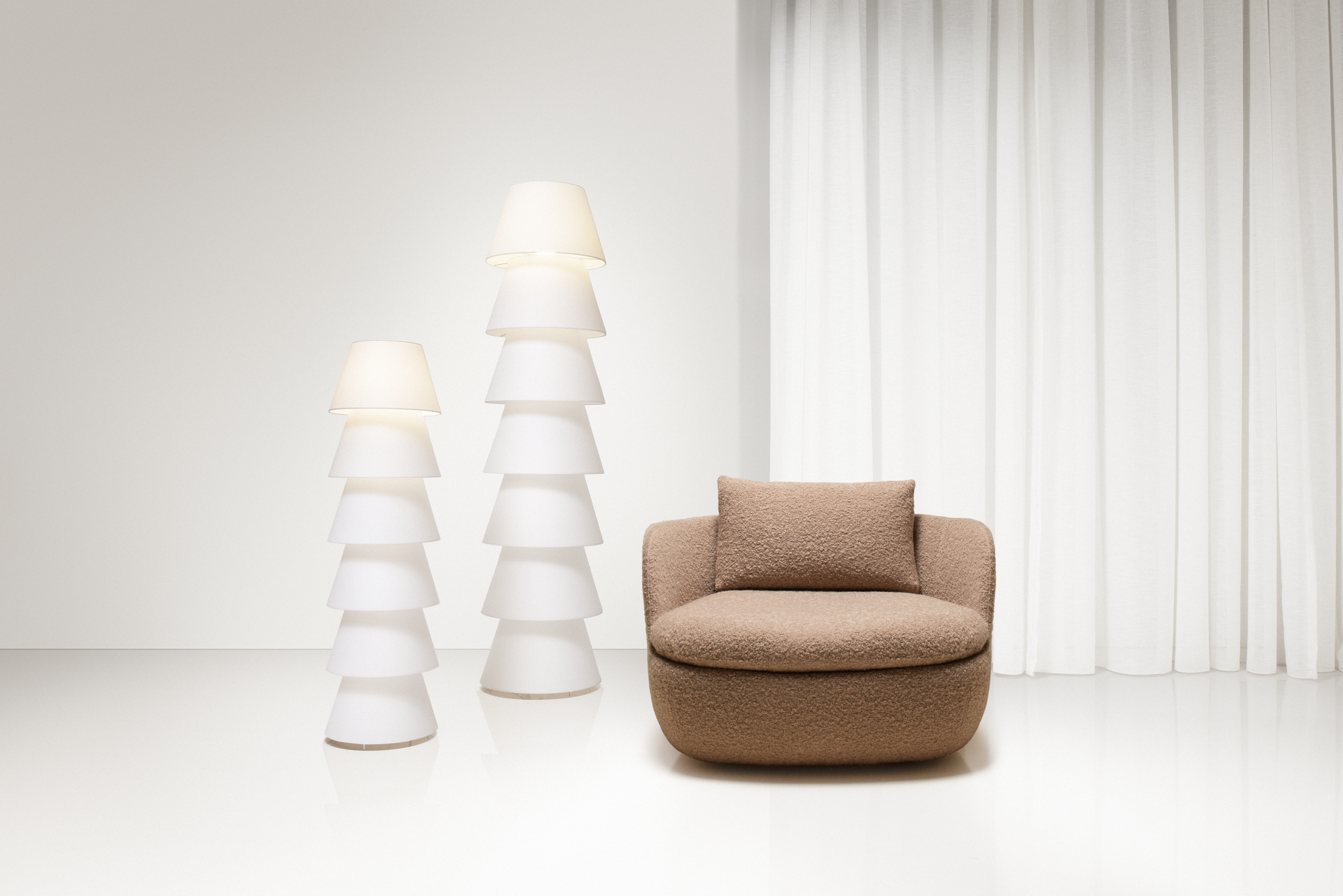 Poetic composition Bart Armchair and Set Up Shades floor lamp