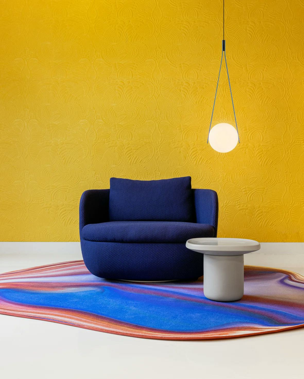 applied image with Nom Nom Light and mixing pixels carpet and bart swivel armchair