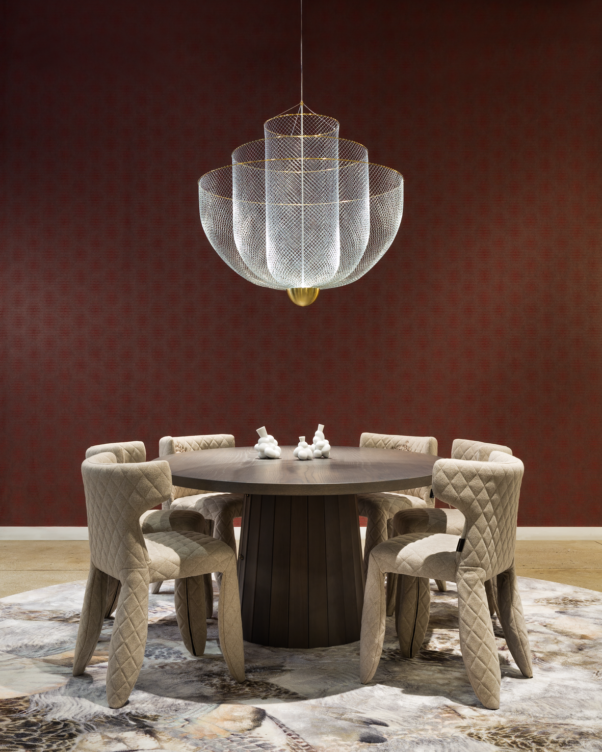 Moooi Container table bodhi oval with monster chairs and Meschmatics Chandelier