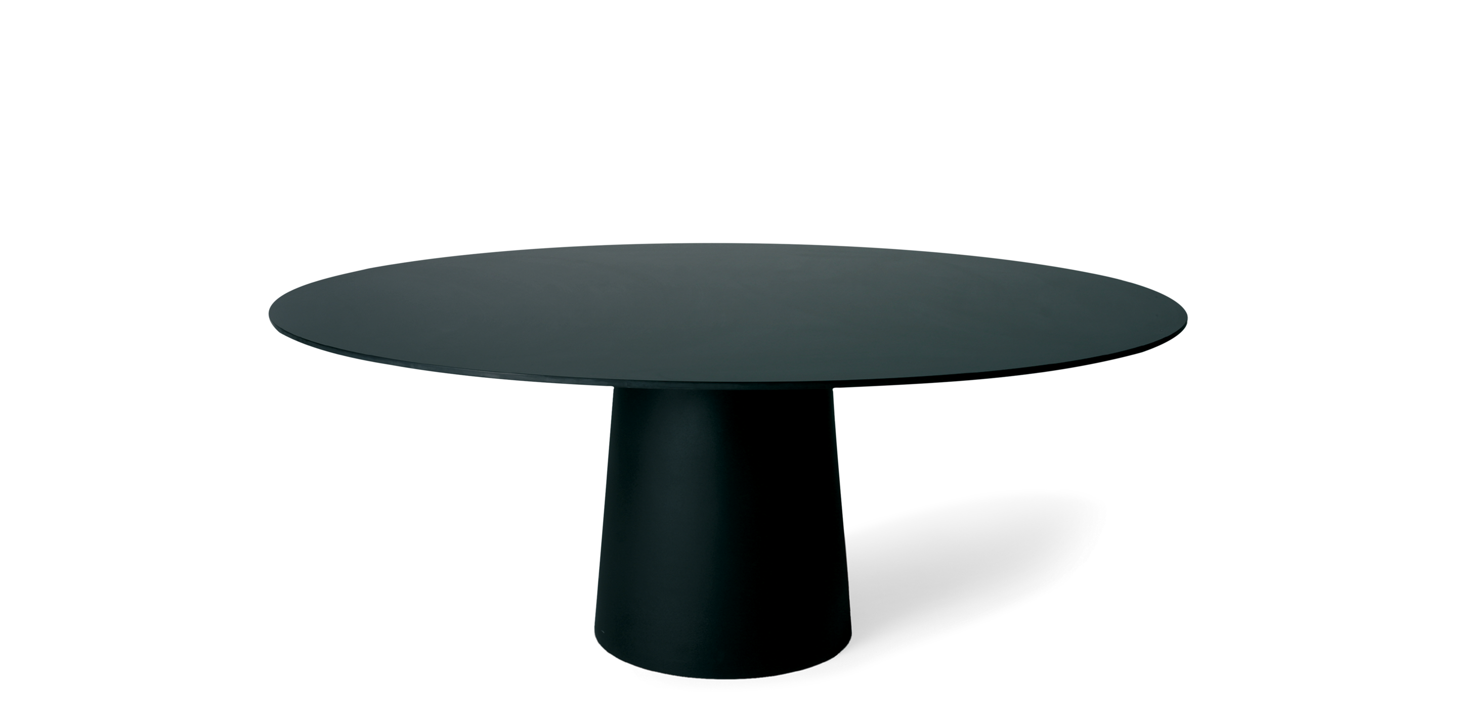 Container Table dining black foot with round black HPL top diameter 160 front view