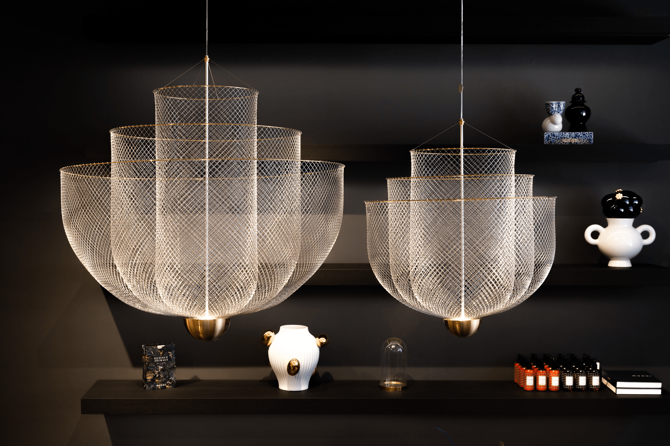 Interior of London Showroom with Meshmatics Chandelier two sizes