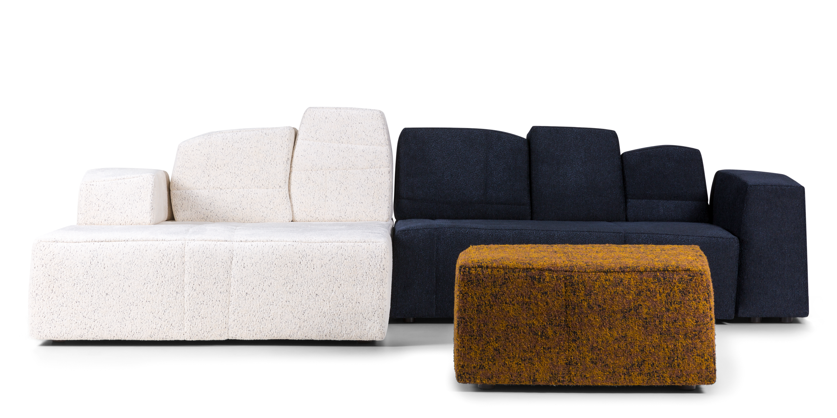 Something Like This Sofa multiple colours front view with pouf