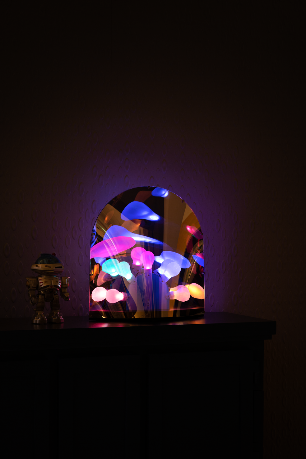 Space Table Lamp full color light on cabinet in the dark