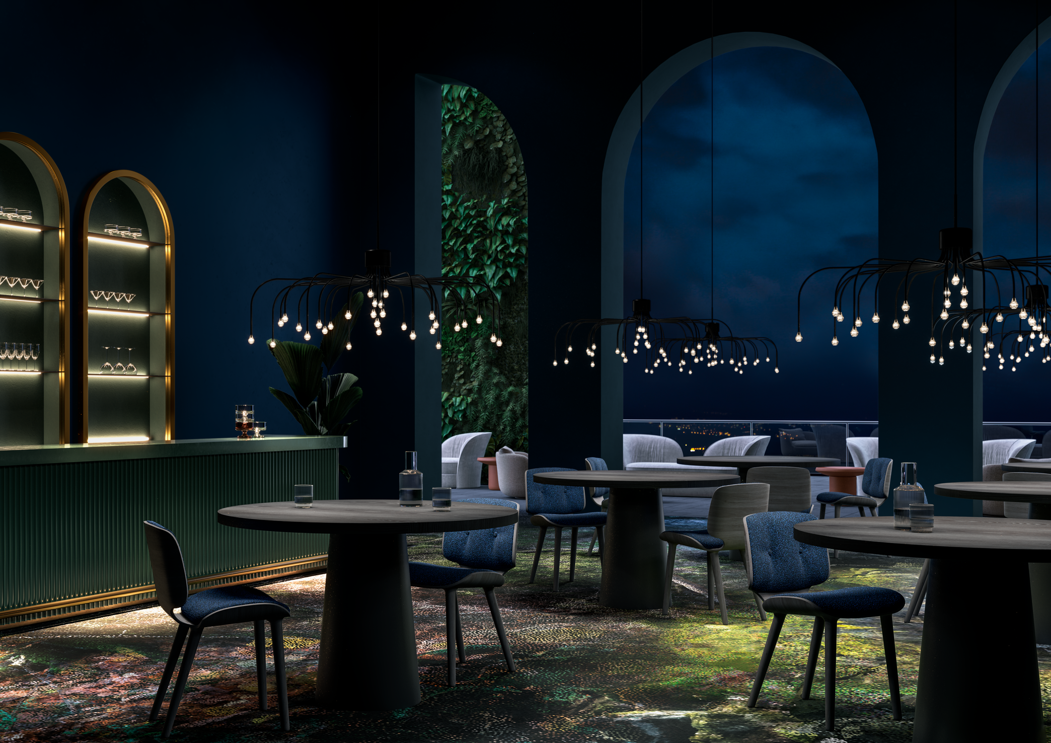 Moooi-Starfall-Light-30-Restaurant-applied-image-with-Container-Table-Classic-and-Nut-Dining-chairs