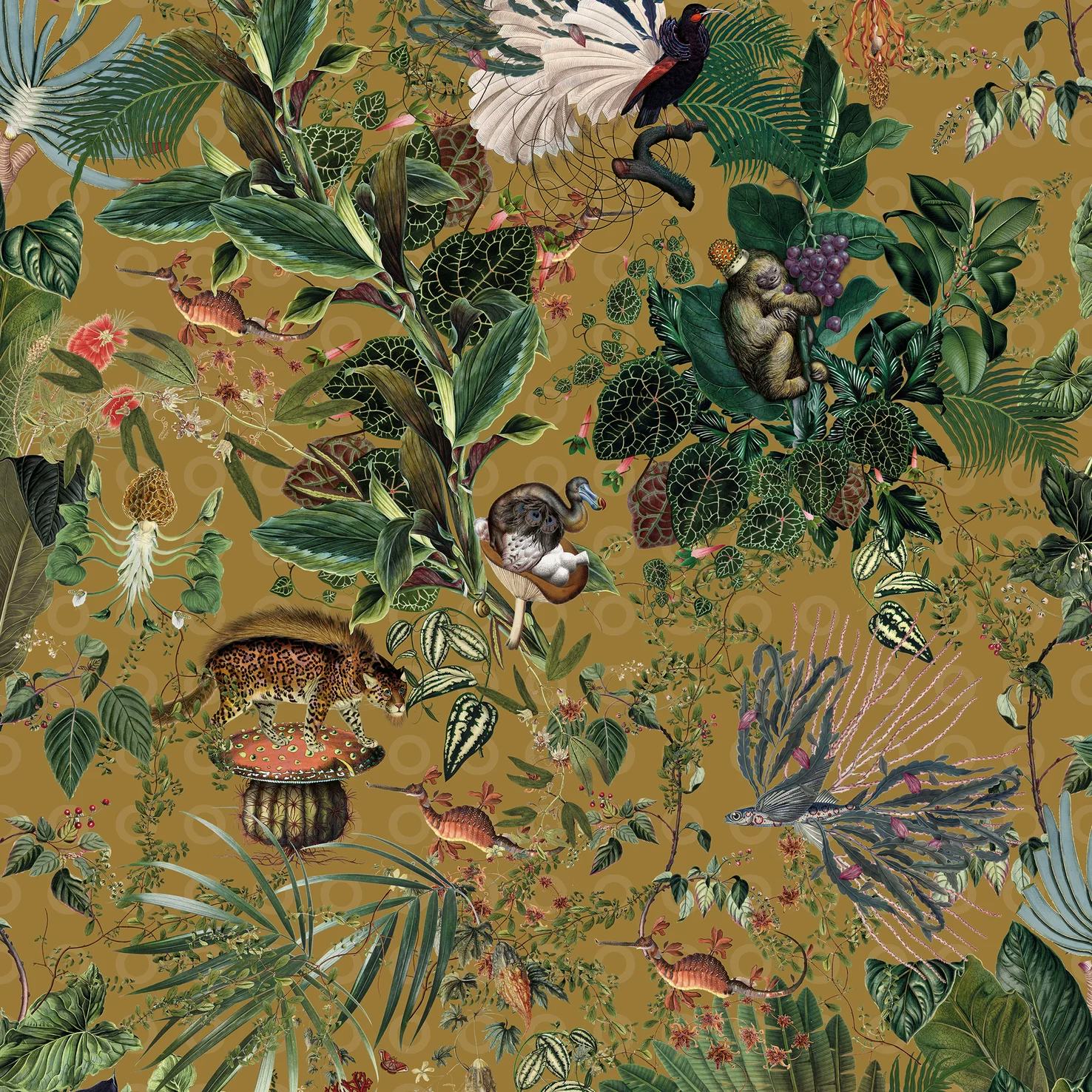 Moooi Wallcovering Menagerie of Extinct Animals curry