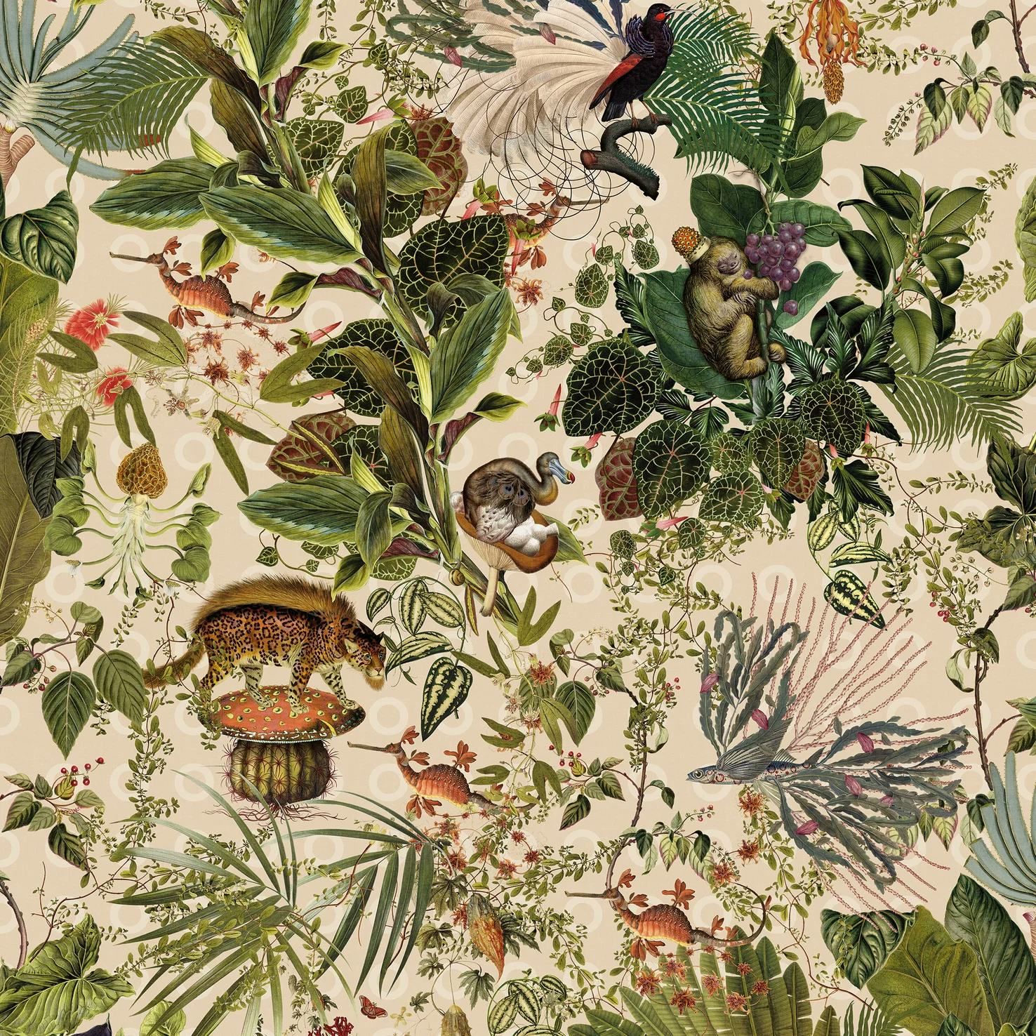 Moooi Wallcovering Menagerie of Extinct Animals ivory