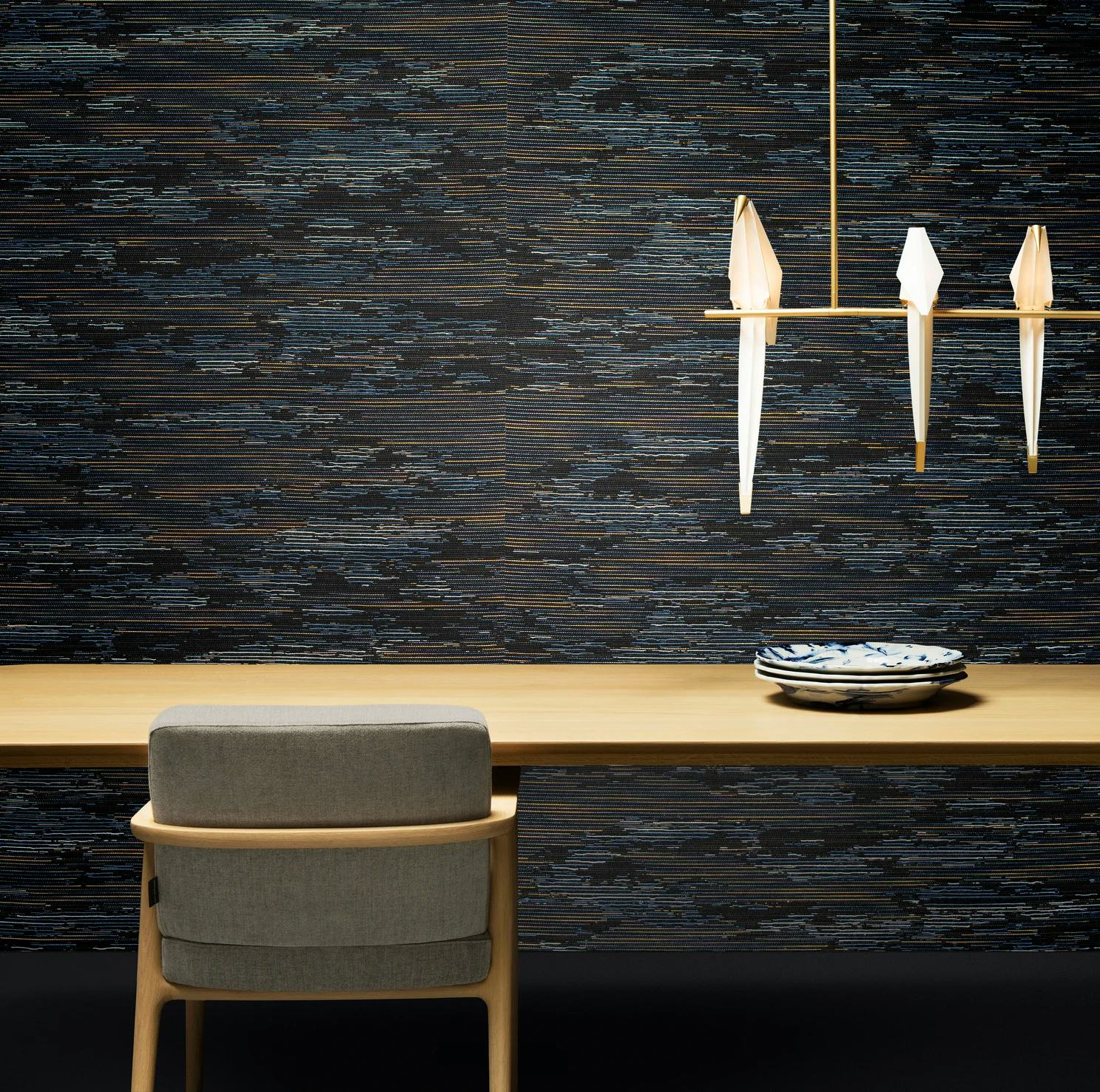 Poetic composition with Zio Dining Chair, Perch Light Branch and Wallcovering Tie Tami
