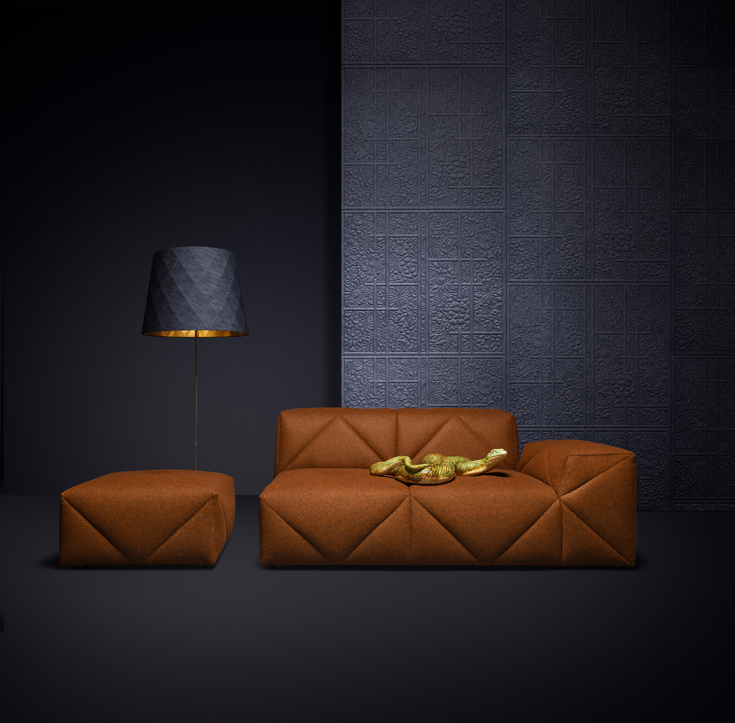 Poetic composition with BFF Sofa and Wallcovering Shoji Blossom