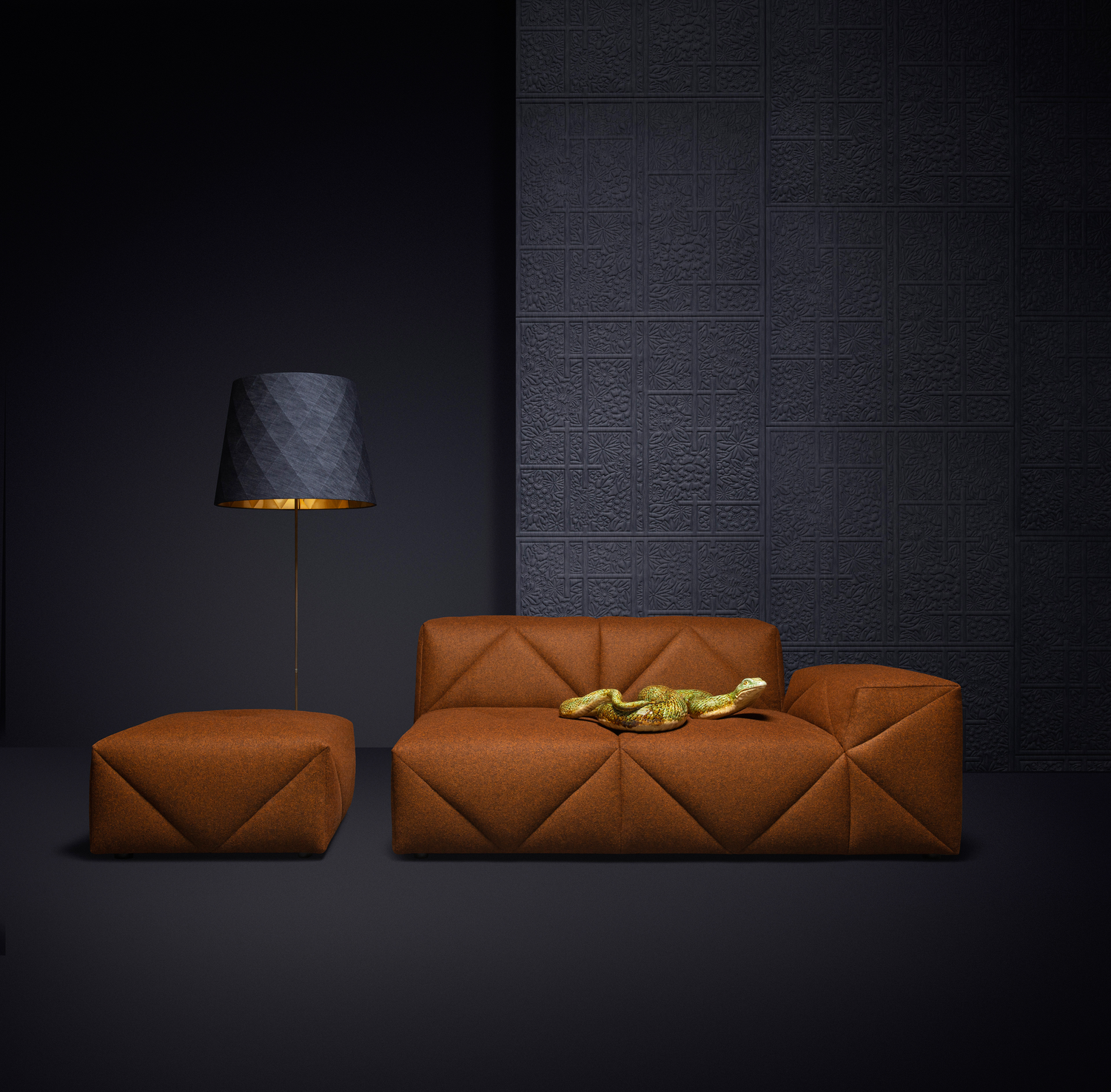 Poetic composition BFF Sofa and Moooi Wallcovering Tokyo Blue